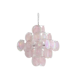 Pink Murano vintage chandelier ambient — iron frame warm glow