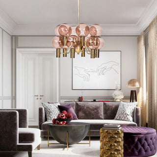 Pink 12-bulb glass chandelier close-up — contemporary decorative detail