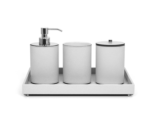 oval leather organizer tray minimalist bathroom accessories set front view