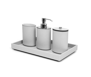 oval leather organizer tray minimalist bathroom accessories set close-up