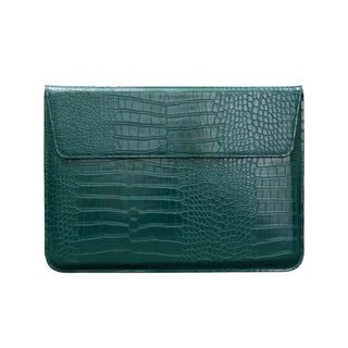 pu leather laptop sleeve crocodile texture plush interior built-in stand top view
