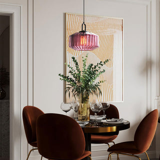 Mid Century Pendant Light – Striped Glass Lamp with E27 Bulb Base for Living Room