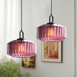 Mid-century pendant lamp with striped glass for living room