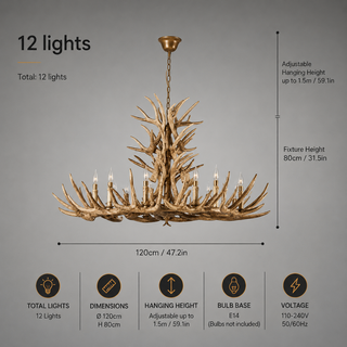 Resin Antler Chandelier – Botanical Style Ceiling Pendant Light With Durable Lacquered Frame