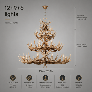 Resin Antler Chandelier – Botanical Style Ceiling Pendant Light With Durable Lacquered Frame