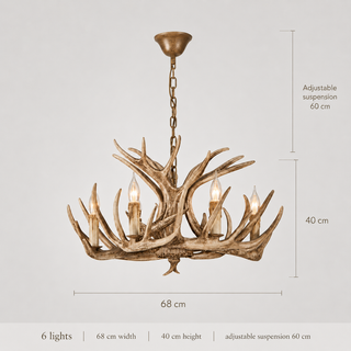 Resin Antler Chandelier – Botanical Style Ceiling Pendant Light With Durable Lacquered Frame