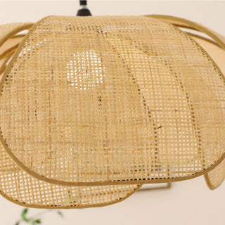 Vintage Rattan Pendant Light – Adjustable Hanging Lamp with Handwoven Petal Shade