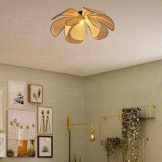 Vintage living room pendant with brown rattan shade
