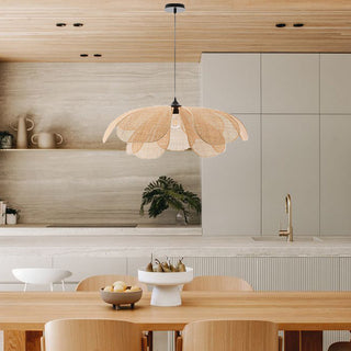 Vintage Rattan Pendant Light – Adjustable Hanging Lamp with Handwoven Petal Shade