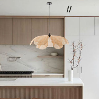 Vintage Rattan Pendant Light – Adjustable Hanging Lamp with Handwoven Petal Shade