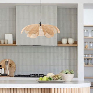 Vintage Rattan Pendant Light – Adjustable Hanging Lamp with Handwoven Petal Shade