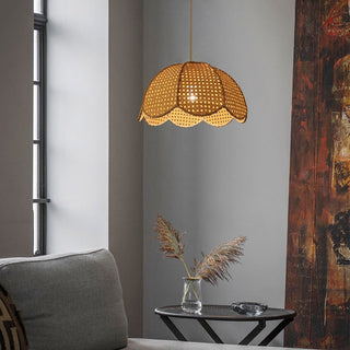 Round woven rattan pendant — eco brown hanging ceiling lamp