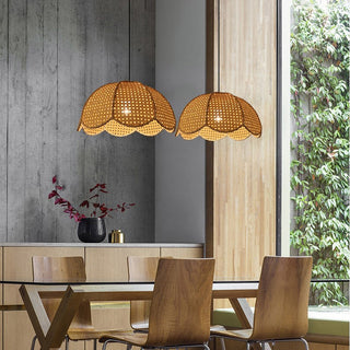 Rattan round woven pendant styled — eco brown hanging lamp