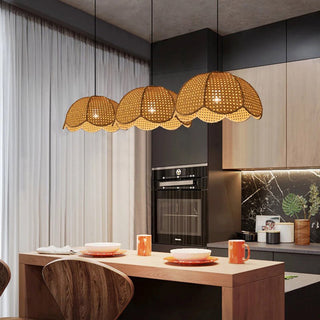 Woven rattan pendant top view — round eco brown ceiling fixture