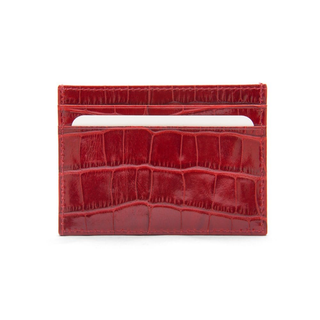red leather card holder haven slim italian crocodile pattern wallet men close-up