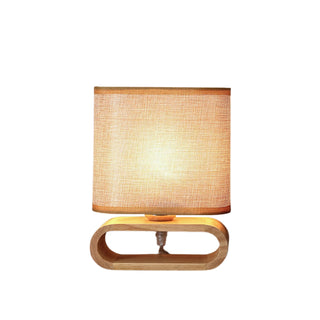 Premium wooden base lamp — linen shade classic front view