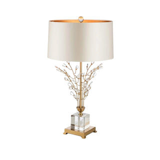 Premium crystal table lamp side view — white shade elegant design