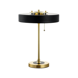 Black gold accent table lamp front — elegant design