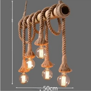 Bamboo Rope Pendant Light – Industrial Triple Bulb Fixture | Rustic Loft Lighting