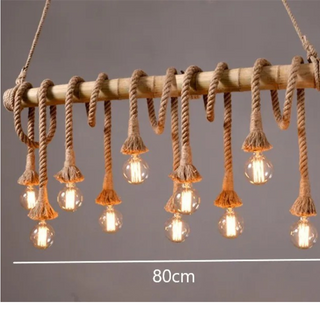 Bamboo Rope Pendant Light – Industrial Triple Bulb Fixture | Rustic Loft Lighting