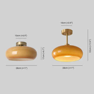 Vintage Glass Ceiling Light – Round Amber Pendant with Adjustable Hanging