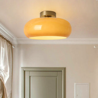 Vintage Glass Ceiling Light – Round Amber Pendant with Adjustable Hanging
