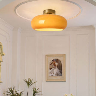 Vintage Glass Ceiling Light – Round Amber Pendant with Adjustable Hanging