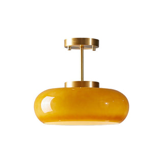 Vintage Glass Ceiling Light – Round Amber Pendant with Adjustable Hanging