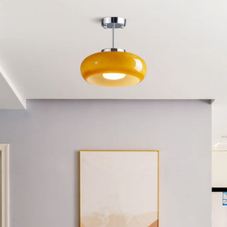Vintage amber glass ceiling fixture, round adjustable pendant