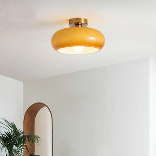 Vintage Glass Ceiling Light – Round Amber Pendant with Adjustable Hanging