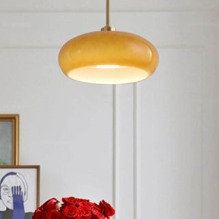 Vintage amber glass pendant ceiling lamp, adjustable round
