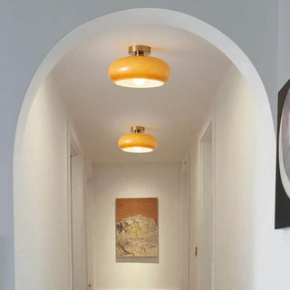 Vintage Glass Ceiling Light – Round Amber Pendant with Adjustable Hanging