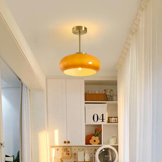 Vintage round amber glass ceiling light with adjustable hanging