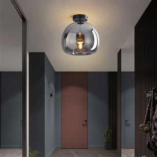 Copper glass retro ceiling fixture, semi-flush bedroom light