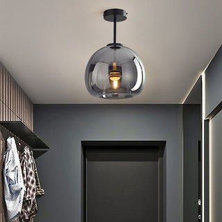 Retro bedroom ceiling lamp, copper glass semi-flush mount
