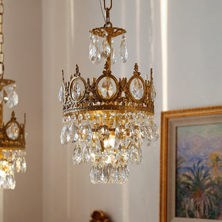 Vintage ornate crystal French gold chandelier ceiling fixture