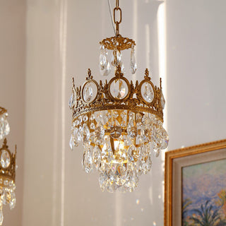Ornate French vintage gold chandelier crystal ceiling pendant