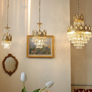 Crystal ornate French gold chandelier vintage ceiling fixture