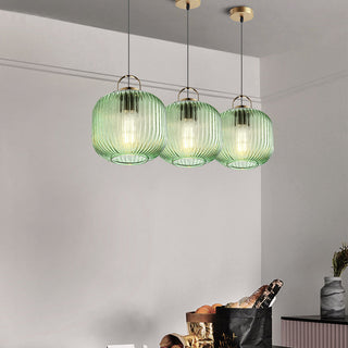 Suspension Rétro - Luminaire Suspendu en Verre Lanterne Verte avec Éclat de Style Vintage