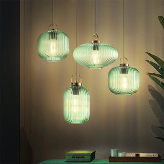 Retro pendant with green lantern glass shade