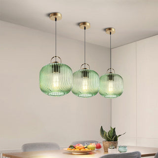 Suspension Rétro - Luminaire Suspendu en Verre Lanterne Verte avec Éclat de Style Vintage