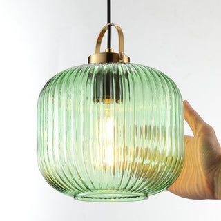 Suspension Rétro - Luminaire Suspendu en Verre Lanterne Verte avec Éclat de Style Vintage