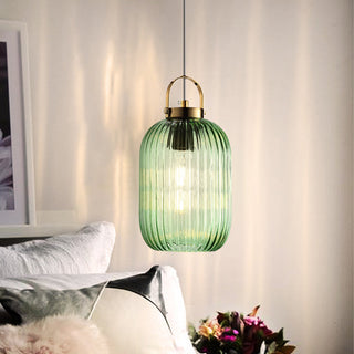 Green glass lantern pendant — retro vintage ceiling lamp
