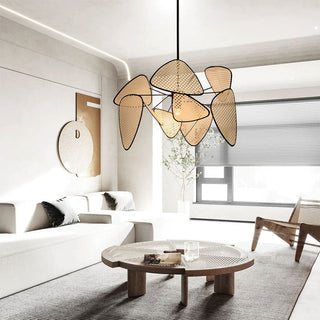 Modern boho rattan pendant casting warm kitchen light