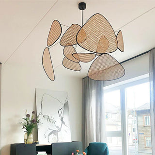 Adjustable pendant lamp with rattan boho kitchen style