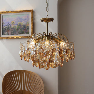 Amber crystal chandelier romantic French gold plated pendant