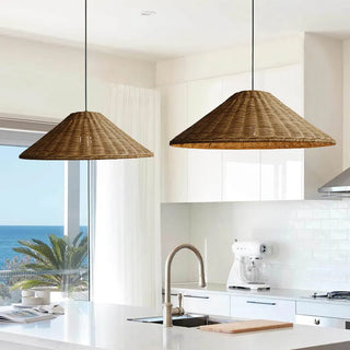 Suspension en rotin faite à la main – Suspension rustique avec abat-jour tressé et lumière chaude