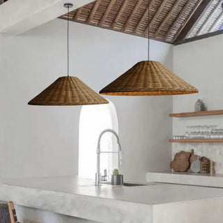 Retro rattan cone ceiling lamp with adjustable height