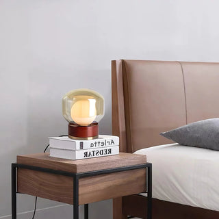 Round wood metal table lamp — modern glass warm glow