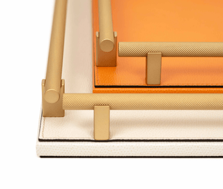 leather square tray pinetti knurled handle decorative serving top view